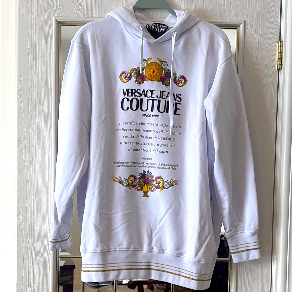 Women’s Versace Jeans Couture White Hoodie dress/tunic sweater